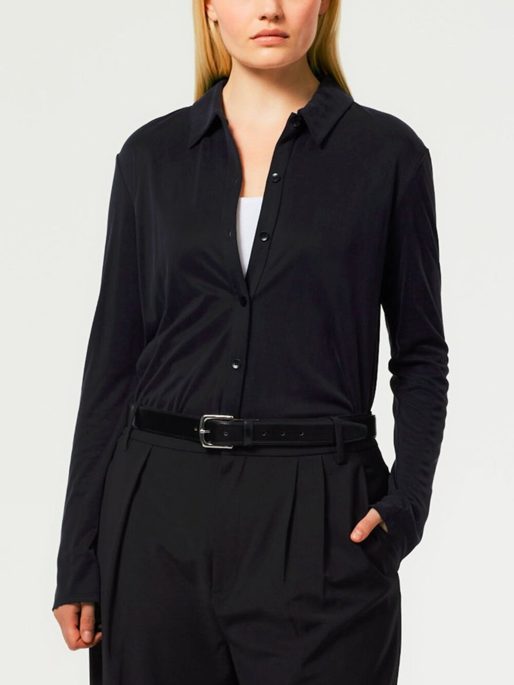 Tibi Black Deeba Cupro Slim Shirt